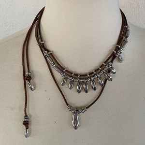 Uno de 50 leather and silver necklace.